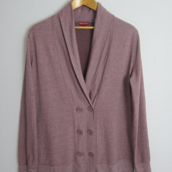 Merona Womens Plus 2X Heather Mauve Purple LS Cotton Blend Cardigan Sweater 46" - Picture 11 of 11